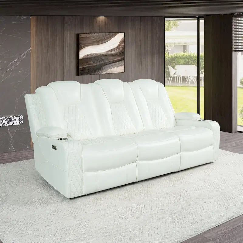 Loveseat de cine en casa de cuero sintético premium con luces LED, sillón reclinable con altavoces integrados y carga inalámbrica