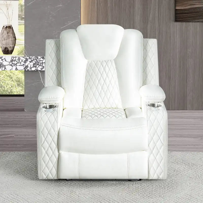 Loveseat de cine en casa de cuero sintético premium con luces LED, sillón reclinable con altavoces integrados y carga inalámbrica