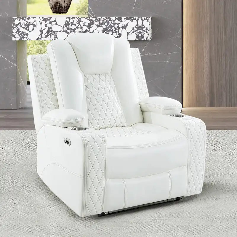 Loveseat de cine en casa de cuero sintético premium con luces LED, sillón reclinable con altavoces integrados y carga inalámbrica