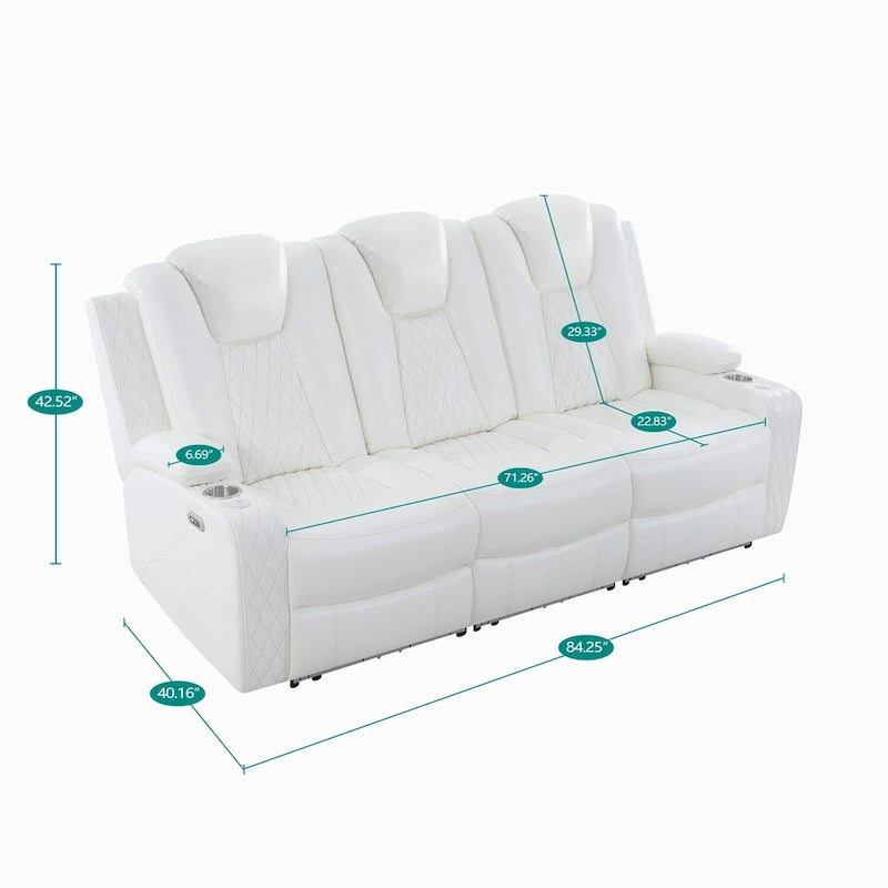 Loveseat de cine en casa de cuero sintético premium con luces LED, sillón reclinable con altavoces integrados y carga inalámbrica