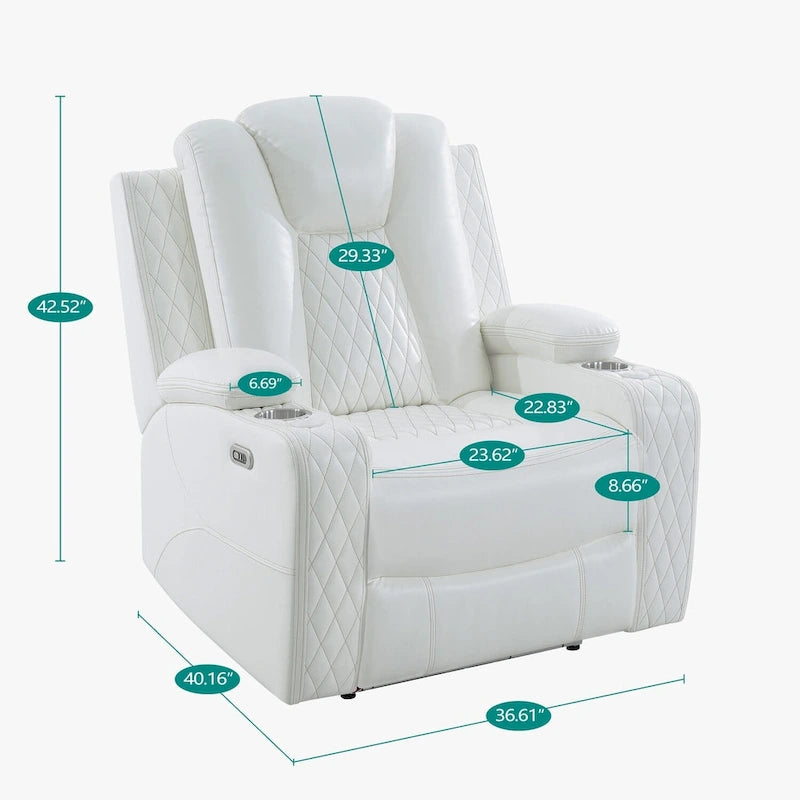 Loveseat de cine en casa de cuero sintético premium con luces LED, sillón reclinable con altavoces integrados y carga inalámbrica