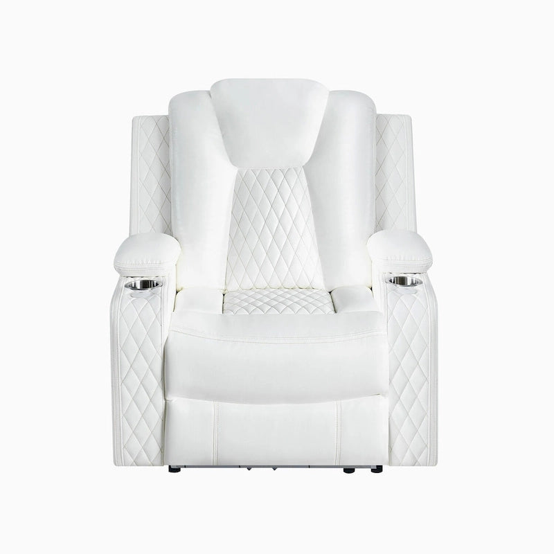 Loveseat de cine en casa de cuero sintético premium con luces LED, sillón reclinable con altavoces integrados y carga inalámbrica