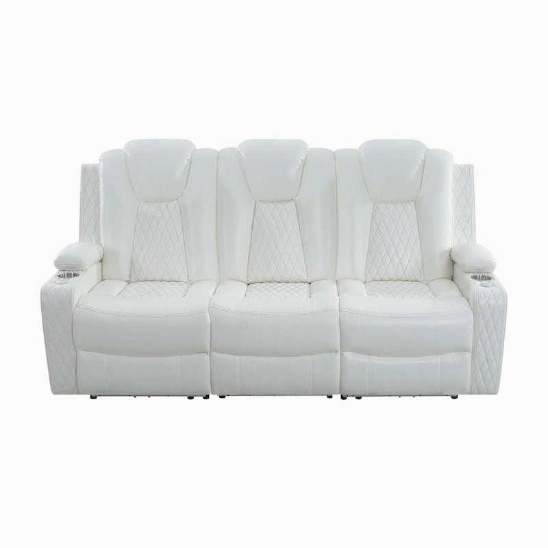 Loveseat de cine en casa de cuero sintético premium con luces LED, sillón reclinable con altavoces integrados y carga inalámbrica