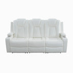 Loveseat de cine en casa de cuero sintético premium con luces LED, sillón reclinable con altavoces integrados y carga inalámbrica