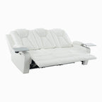 Loveseat de cine en casa de cuero sintético premium con luces LED, sillón reclinable con altavoces integrados y carga inalámbrica
