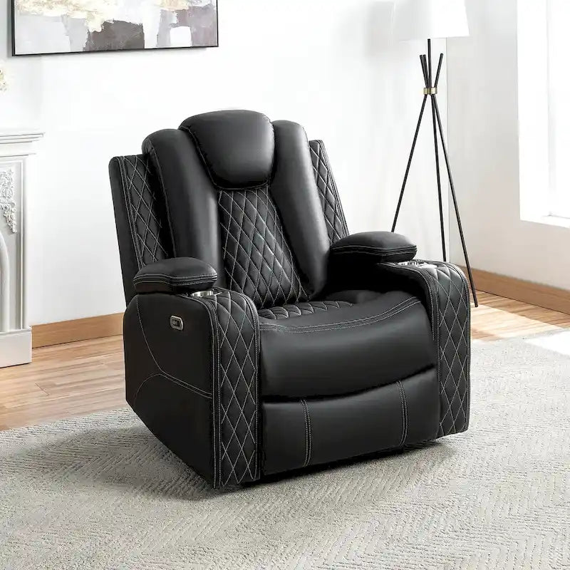 Loveseat de cine en casa de cuero sintético premium con luces LED, sillón reclinable con altavoces integrados y carga inalámbrica