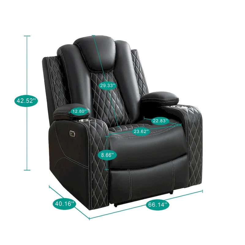 Loveseat de cine en casa de cuero sintético premium con luces LED, sillón reclinable con altavoces integrados y carga inalámbrica