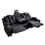 Loveseat de cine en casa de cuero sintético premium con luces LED, sillón reclinable con altavoces integrados y carga inalámbrica