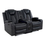 Loveseat de cine en casa de cuero sintético premium con luces LED, sillón reclinable con altavoces integrados y carga inalámbrica