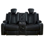 Loveseat de cine en casa de cuero sintético premium con luces LED, sillón reclinable con altavoces integrados y carga inalámbrica