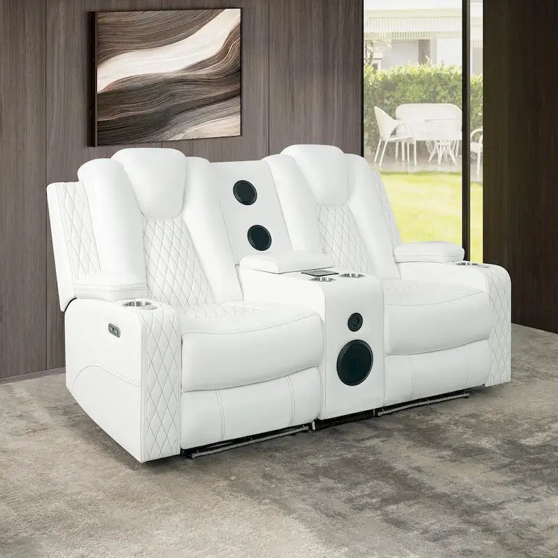 Loveseat de cine en casa de cuero sintético premium con luces LED, sillón reclinable con altavoces integrados y carga inalámbrica