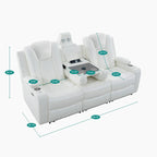 Loveseat de cine en casa de cuero sintético premium con luces LED, sillón reclinable con altavoces integrados y carga inalámbrica