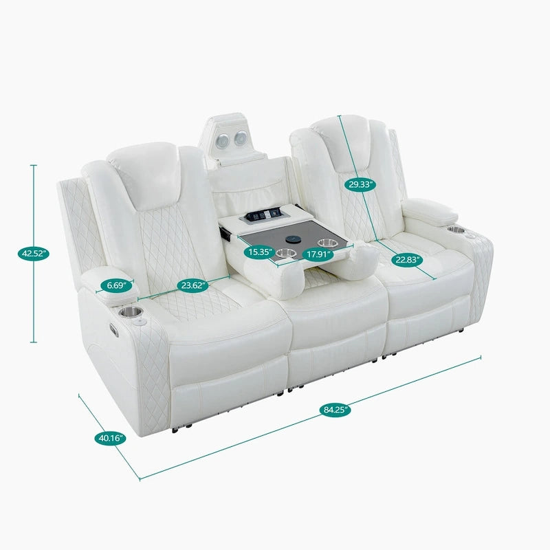 Loveseat de cine en casa de cuero sintético premium con luces LED, sillón reclinable con altavoces integrados y carga inalámbrica