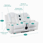 Loveseat de cine en casa de cuero sintético premium con luces LED, sillón reclinable con altavoces integrados y carga inalámbrica