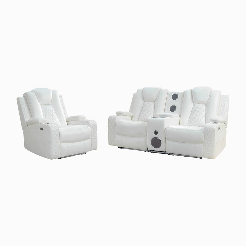 Loveseat de cine en casa de cuero sintético premium con luces LED, sillón reclinable con altavoces integrados y carga inalámbrica