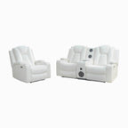 Loveseat de cine en casa de cuero sintético premium con luces LED, sillón reclinable con altavoces integrados y carga inalámbrica