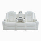Loveseat de cine en casa de cuero sintético premium con luces LED, sillón reclinable con altavoces integrados y carga inalámbrica