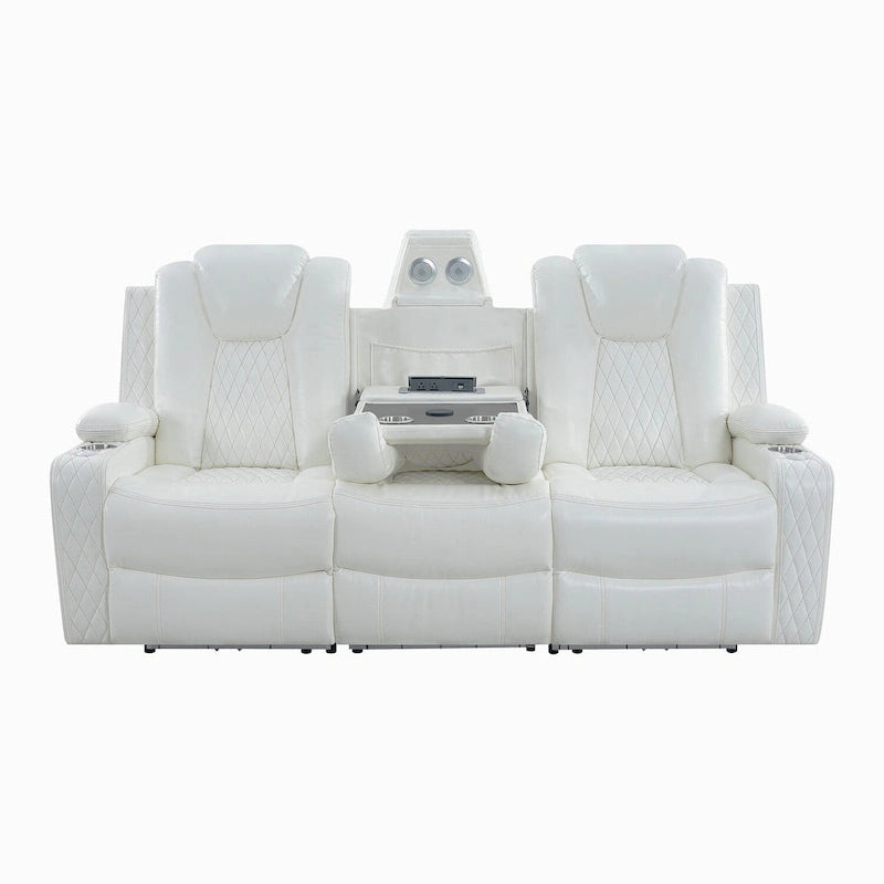 Loveseat de cine en casa de cuero sintético premium con luces LED, sillón reclinable con altavoces integrados y carga inalámbrica