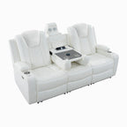 Loveseat de cine en casa de cuero sintético premium con luces LED, sillón reclinable con altavoces integrados y carga inalámbrica