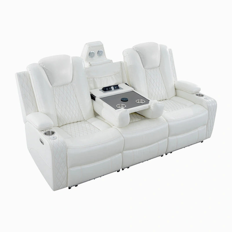 Loveseat de cine en casa de cuero sintético premium con luces LED, sillón reclinable con altavoces integrados y carga inalámbrica