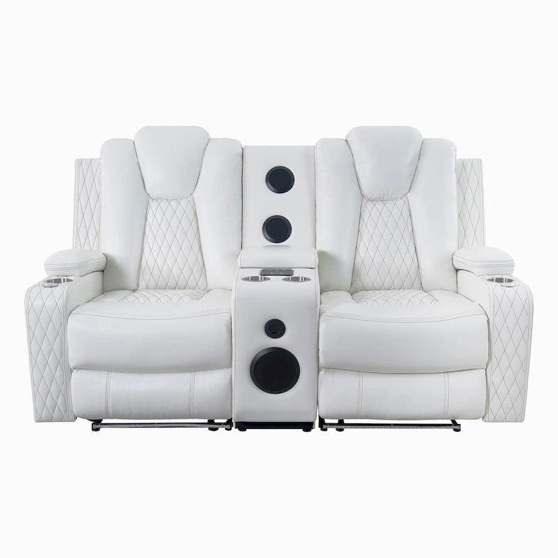 Loveseat de cine en casa de cuero sintético premium con luces LED, sillón reclinable con altavoces integrados y carga inalámbrica