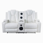 Loveseat de cine en casa de cuero sintético premium con luces LED, sillón reclinable con altavoces integrados y carga inalámbrica