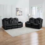 Loveseat de cine en casa de cuero sintético premium con luces LED, sillón reclinable con altavoces integrados y carga inalámbrica