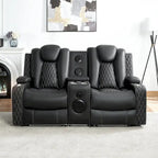 Loveseat de cine en casa de cuero sintético premium con luces LED, sillón reclinable con altavoces integrados y carga inalámbrica