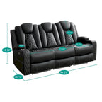 Loveseat de cine en casa de cuero sintético premium con luces LED, sillón reclinable con altavoces integrados y carga inalámbrica