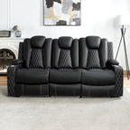 Loveseat de cine en casa de cuero sintético premium con luces LED, sillón reclinable con altavoces integrados y carga inalámbrica