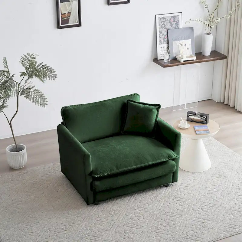 Accent Chair Set of 2, High-end Chenille Upholstered Armchairs, Living Room Side Chairs with Toss Pillow, Green Chenille