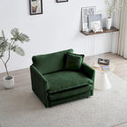 Accent Chair Set of 2, High-end Chenille Upholstered Armchairs, Living Room Side Chairs with Toss Pillow, Green Chenille