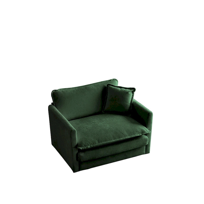 Accent Chair Set of 2, High-end Chenille Upholstered Armchairs, Living Room Side Chairs with Toss Pillow, Green Chenille