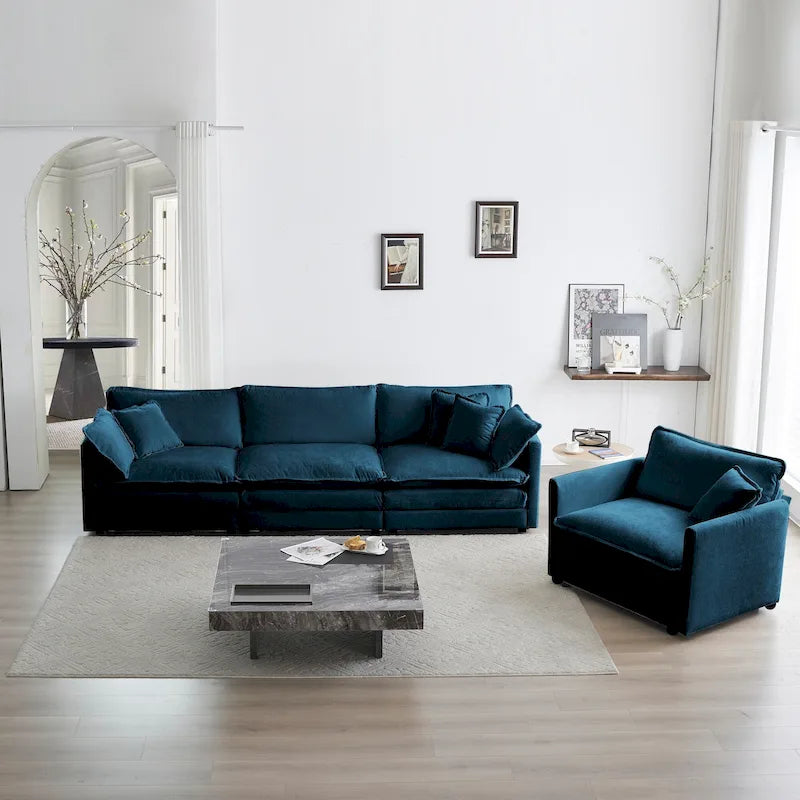 Set di 3 divani, set di divani da soggiorno con 1+1+3 posti, poltrona d’accento, divanetto a due posti e divano a tre posti, stile moderno, braccioli arrotondati, set di 3 pezzi Sof