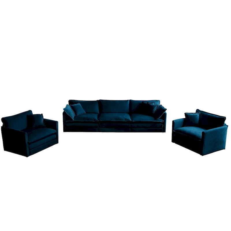 Set di 3 divani, set di divani da soggiorno con 1+1+3 posti, poltrona d’accento, divanetto a due posti e divano a tre posti, stile moderno, braccioli arrotondati, set di 3 pezzi Sof