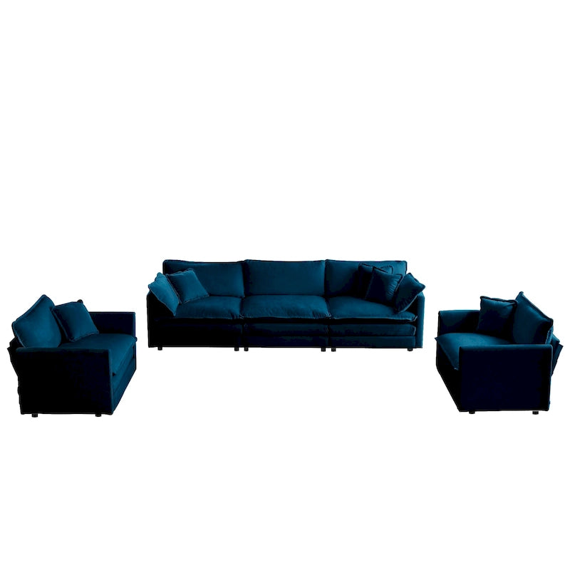 Set di 3 divani, set di divani da soggiorno con 1+1+3 posti, poltrona d’accento, divanetto a due posti e divano a tre posti, stile moderno, braccioli arrotondati, set di 3 pezzi Sof