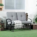 Outsunny Outdoor Glider Bench, 2-Person Patio Rocker Loveseat with Tufted Cushions, Steel Frame for Porch, Garden Backyard, Gray