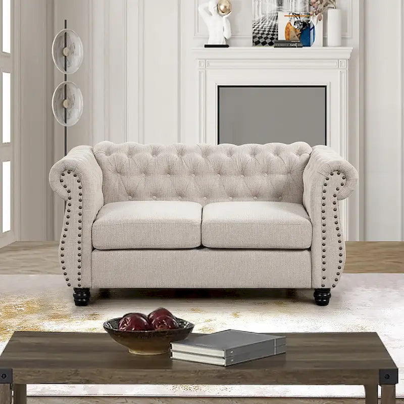 Ensemble de meubles Morden Fort composé d’une causeuse et d’un canapé, capitonné et rembourré, style Chesterfield