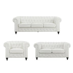 3-delige Chesterfield-hoekbankset voor de woonkamer met afgeronde armleuningen en gecapitonneerde kussens, bank en loveseat