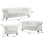 3-delige Chesterfield-hoekbankset voor de woonkamer met afgeronde armleuningen en gecapitonneerde kussens, bank en loveseat
