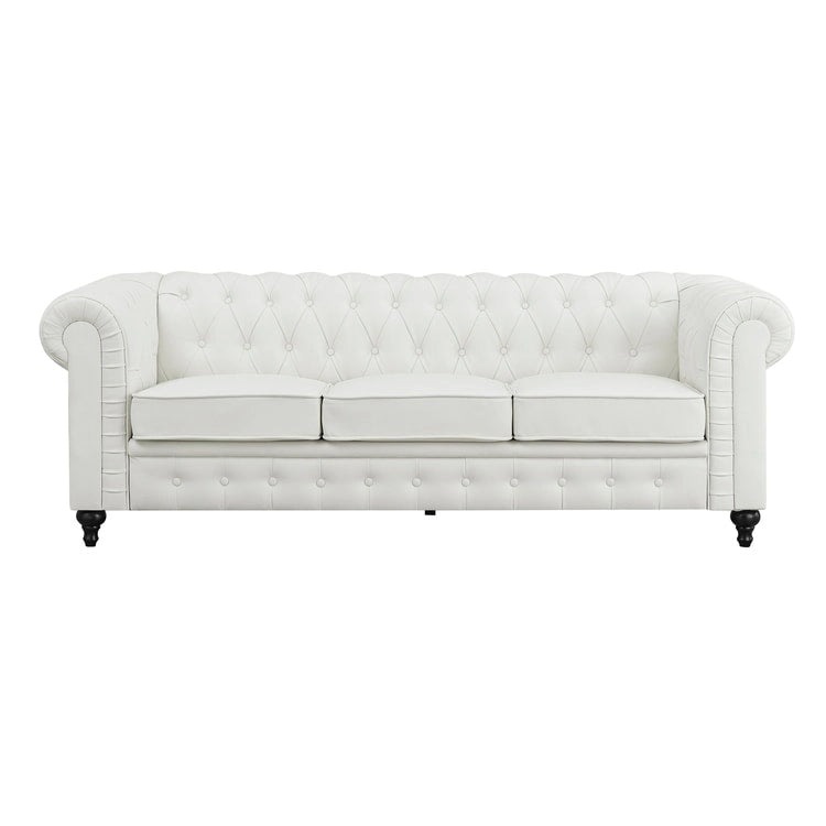 3-delige Chesterfield-hoekbankset voor de woonkamer met afgeronde armleuningen en gecapitonneerde kussens, bank en loveseat