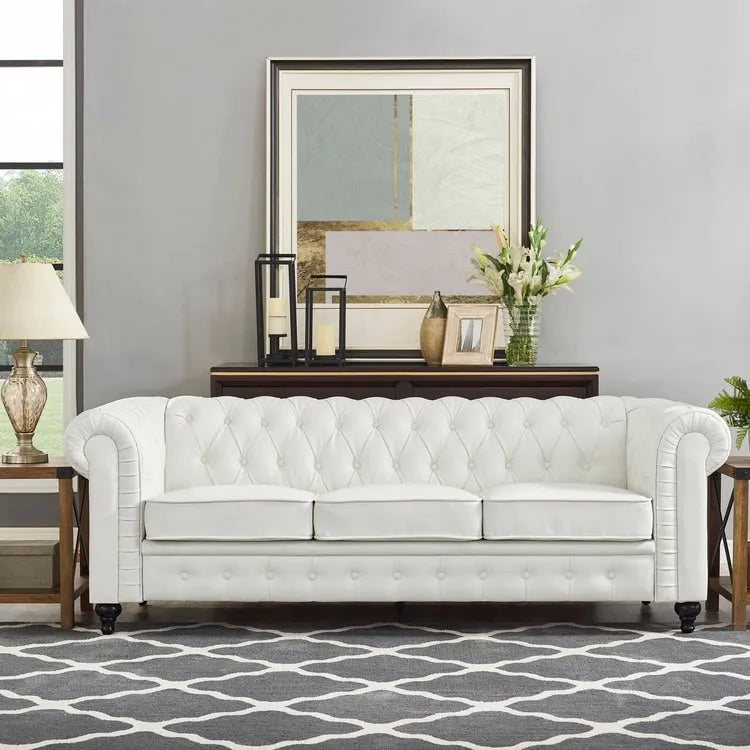 3-delige Chesterfield-hoekbankset voor de woonkamer met afgeronde armleuningen en gecapitonneerde kussens, bank en loveseat