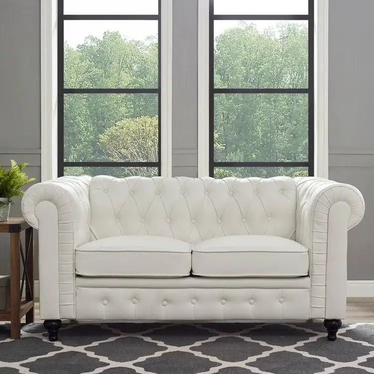 3-delige Chesterfield-hoekbankset voor de woonkamer met afgeronde armleuningen en gecapitonneerde kussens, bank en loveseat