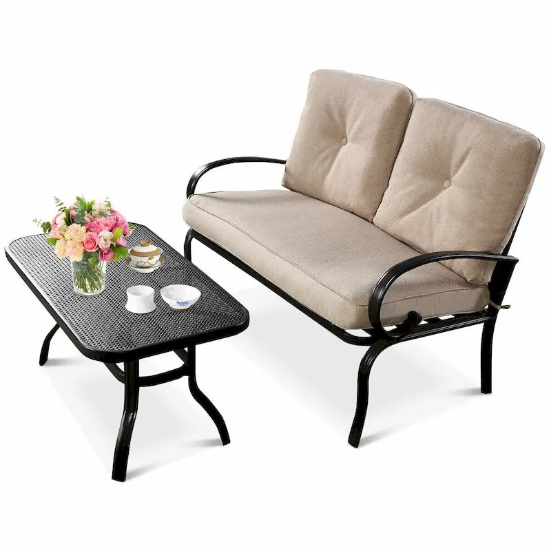 Costway 2-tlg. Gartenmöbel-Set mit Zweisitzer-Sofa, Couchtisch und Bank – Details anzeigen