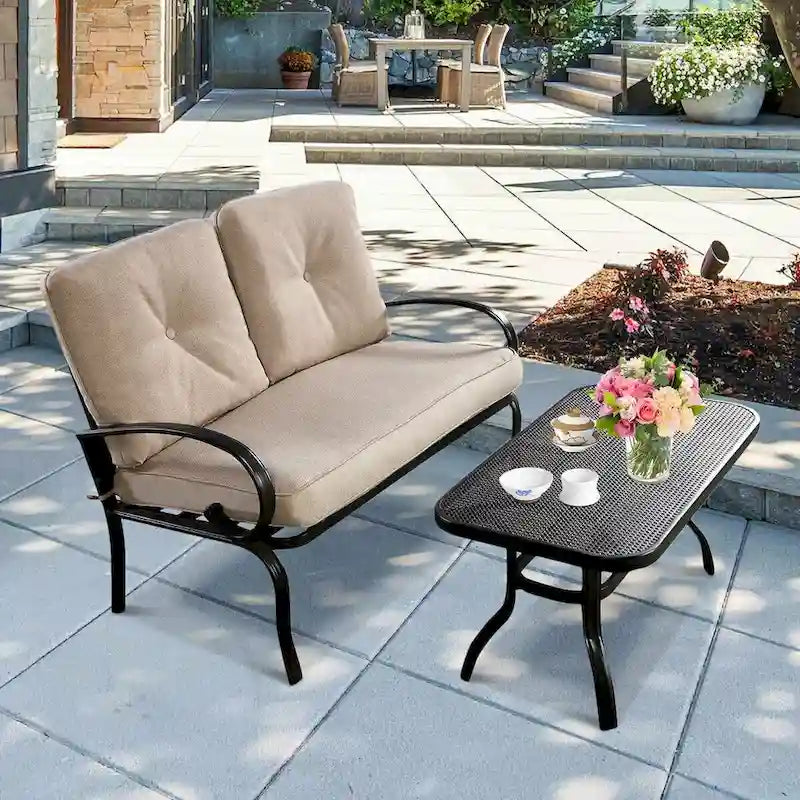 Costway 2-tlg. Gartenmöbel-Set mit Zweisitzer-Sofa, Couchtisch und Bank – Details anzeigen