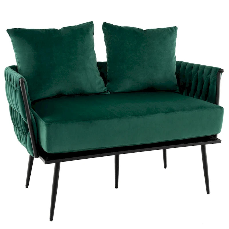 Costway Modern Loveseat Sofa Upholstered Dutch Velvet Couch with Woven - See Details