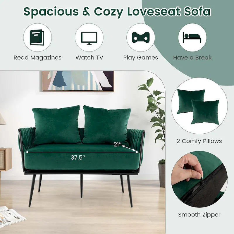 Costway Modern Loveseat Sofa Upholstered Dutch Velvet Couch with Woven - See Details