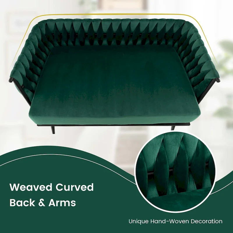 Costway Modern Loveseat Sofa Upholstered Dutch Velvet Couch with Woven - See Details