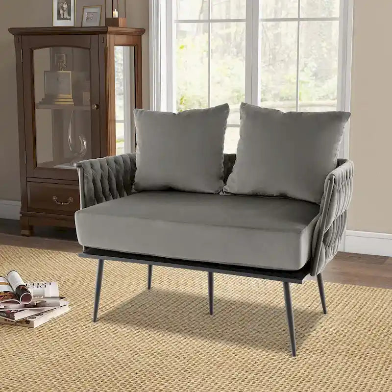 Costway Modern Loveseat Sofa Upholstered Dutch Velvet Couch with Woven - See Details