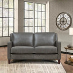 Dwuosobowa sofa Hydeline Ashby z wysokogatunkowej skóry licowej, z pierzem, pianką z pamięcią kształtu i sprężynami
